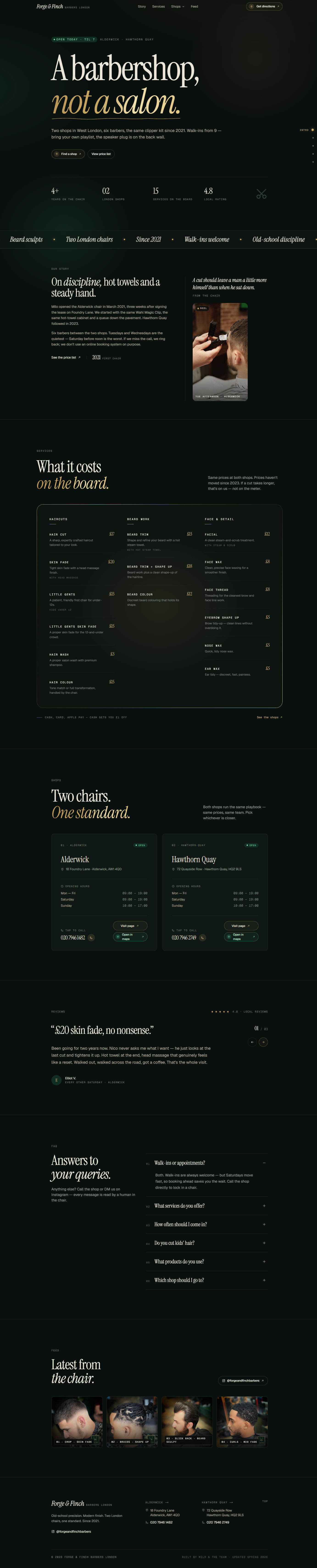Forge & Finch Barbers full website preview